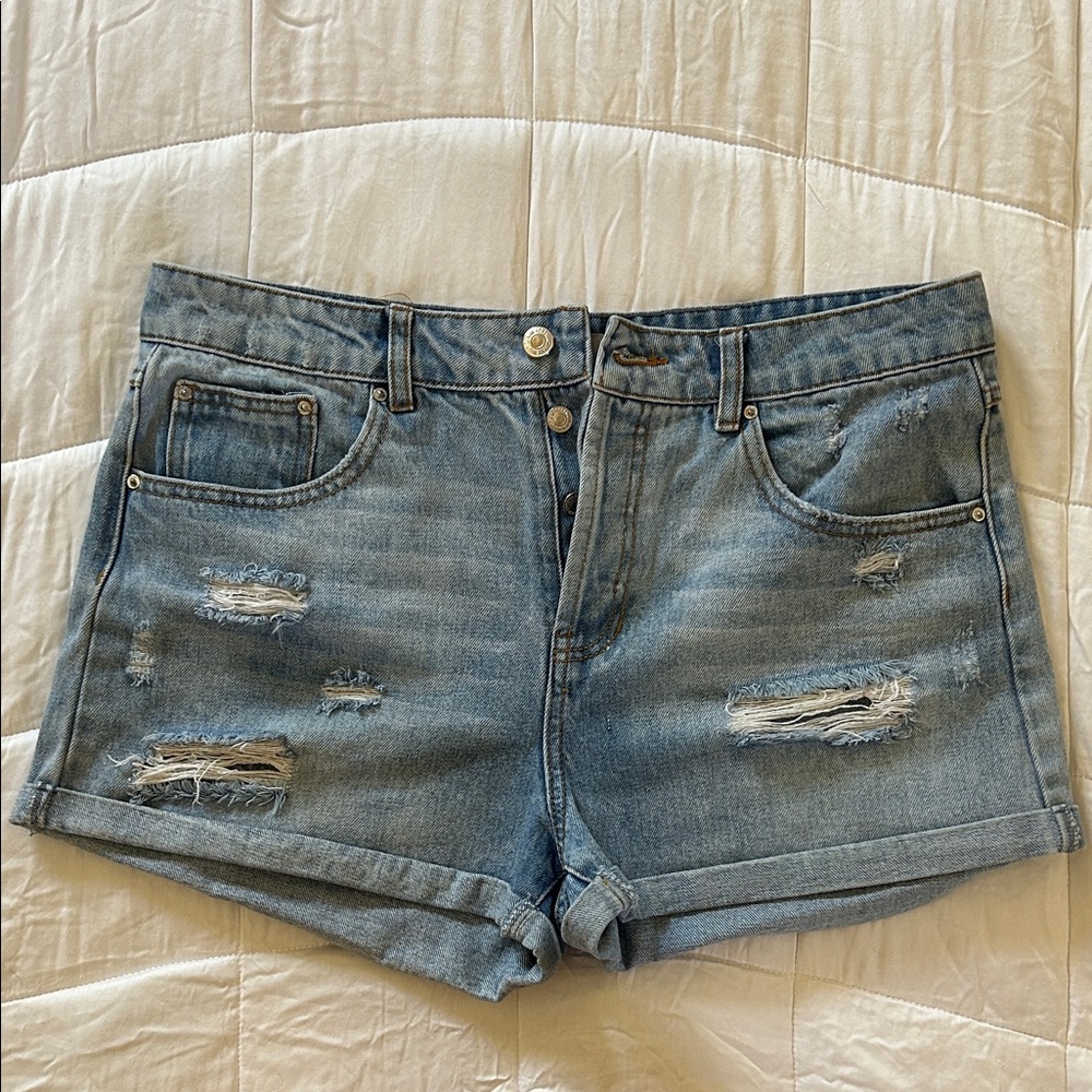 Forever 21 Light Blue Distressed Jean Shorts